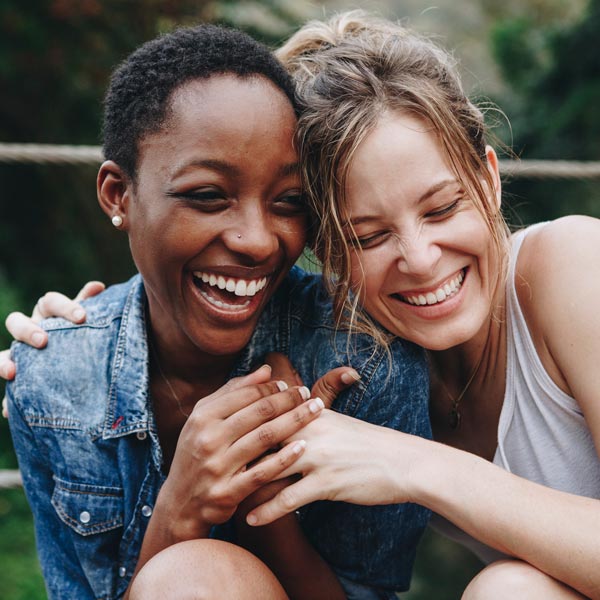 two friends laughing